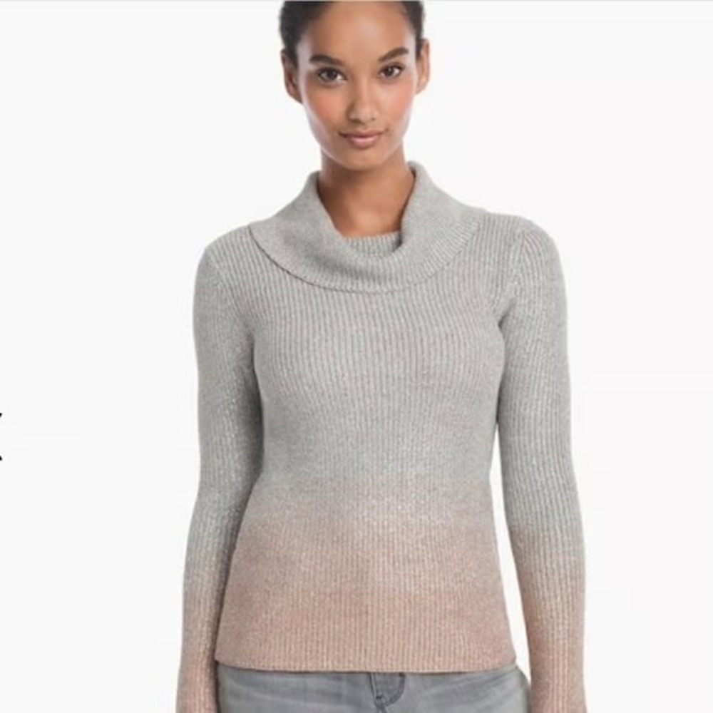 White House Black‎ Market Cowl Neck Ombre Ribbed Sweater Grey Rose Gold S